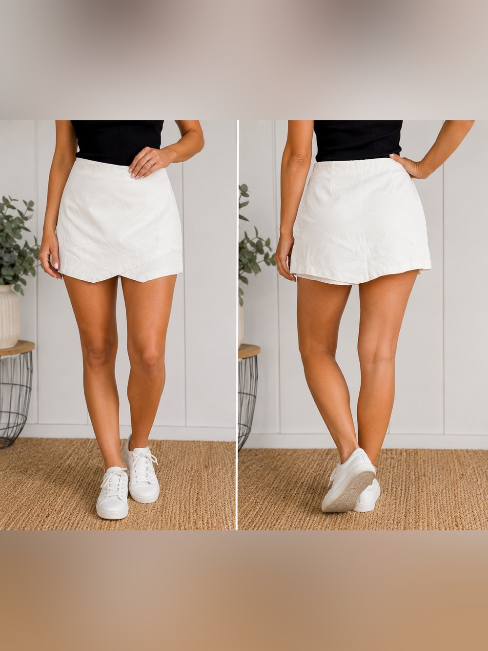 Versona White Wrap Skort Size Large Stretch Waist Minimal Chic Summer